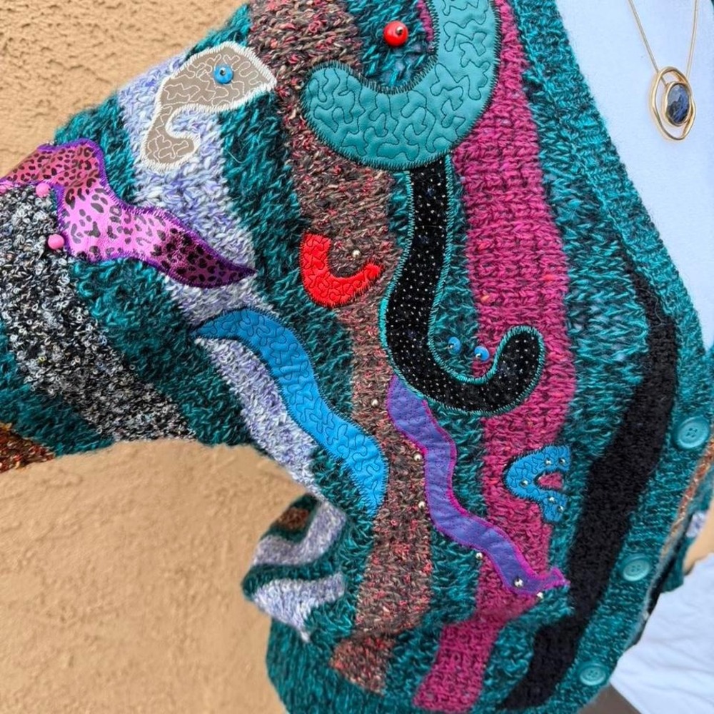 Vintage Jaclyn Smith funky knit cardigan sweater - Picture 3 of 6